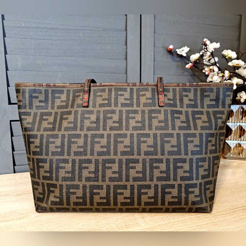 Authentic FENDI Zucca Spalmati Canvas Tote Shoulder Bag ❤️ - Picture 13 of 16